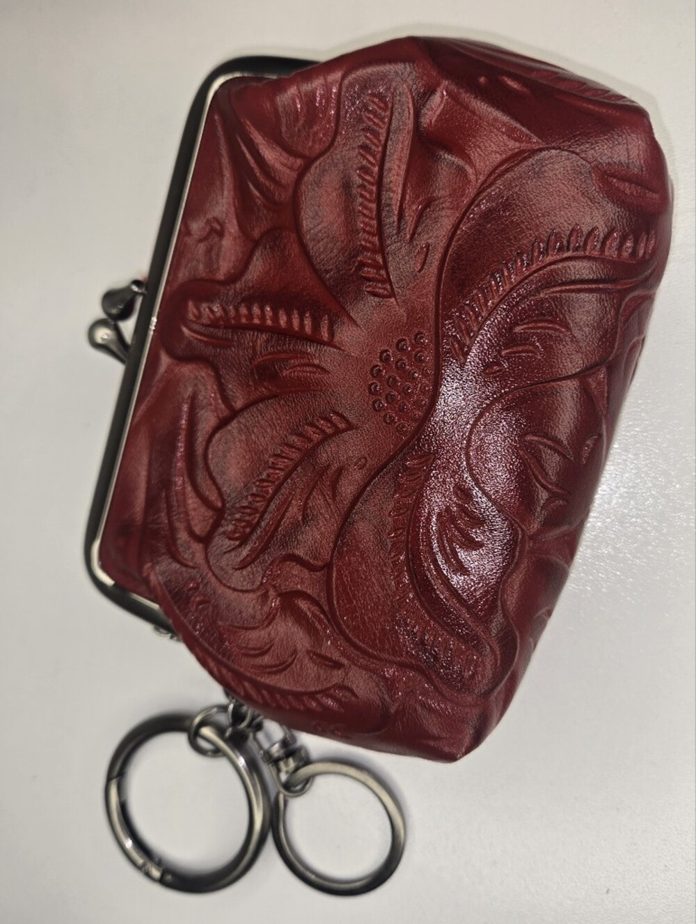 Patricia Nash Wallet Frame Pouch Red Leather Coin Purse Kisslock Clutch Key Ring